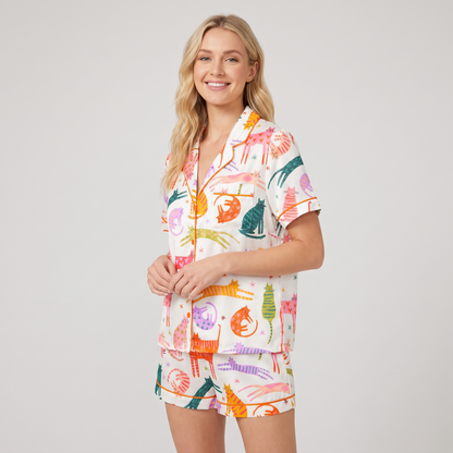 Scribble Cats Women's Pajama Set - short sleeve and shorts