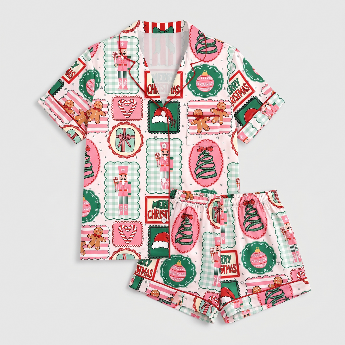 Pink Nutcracker Gingerbread Women's Pajama Set - flat lay