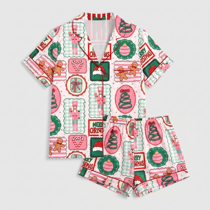 Pink Nutcracker Gingerbread Women's Pajama Set - flat lay