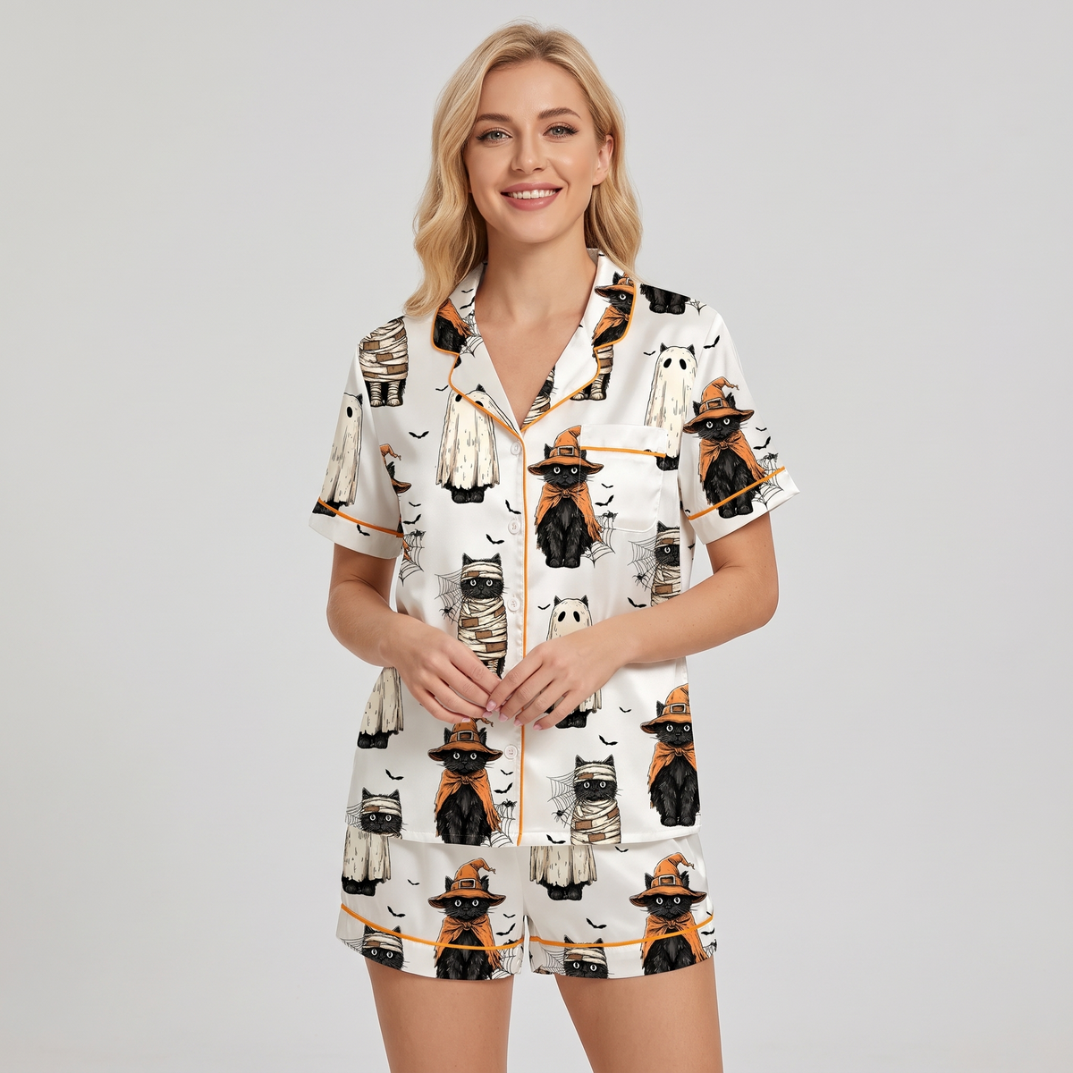 Witch Hat Cats Women's Pajama Set - short sleeve and shorts