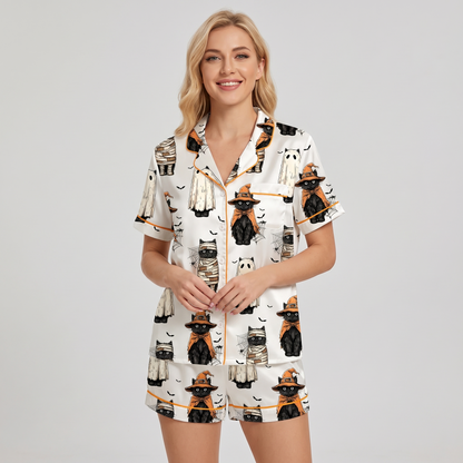 Witch Hat Cats Women's Pajama Set - short sleeve and shorts