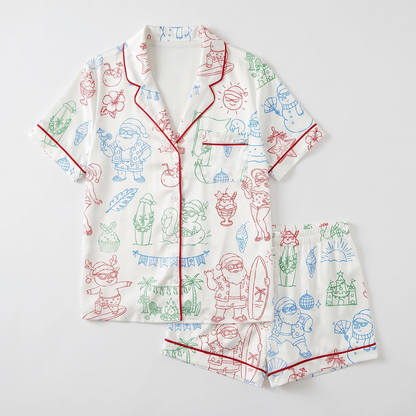 Summer Santa Beach Party Women's Pajama Set - flat lay