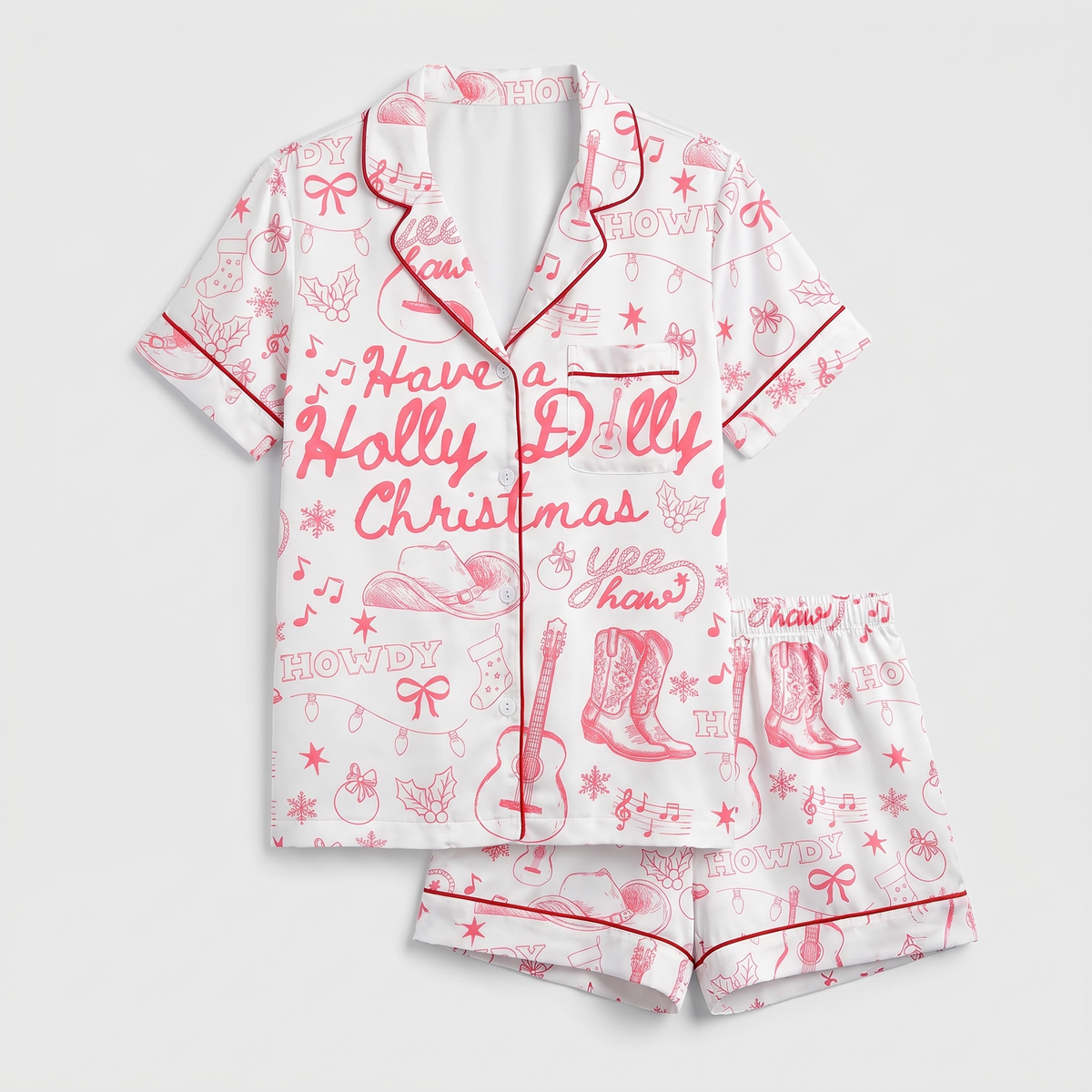 Pink Holly Dolly Women's Pajama Set - flat lay