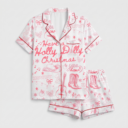 Pink Holly Dolly Women's Pajama Set - flat lay