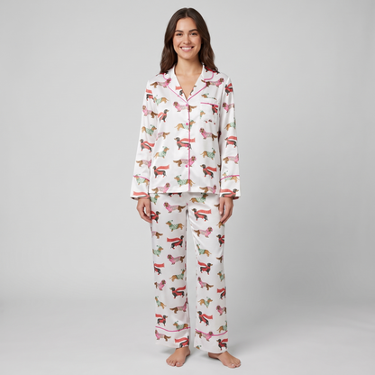 Deck The Halls Weenie Dogs Women's Pajama Set - long sleeve and pants