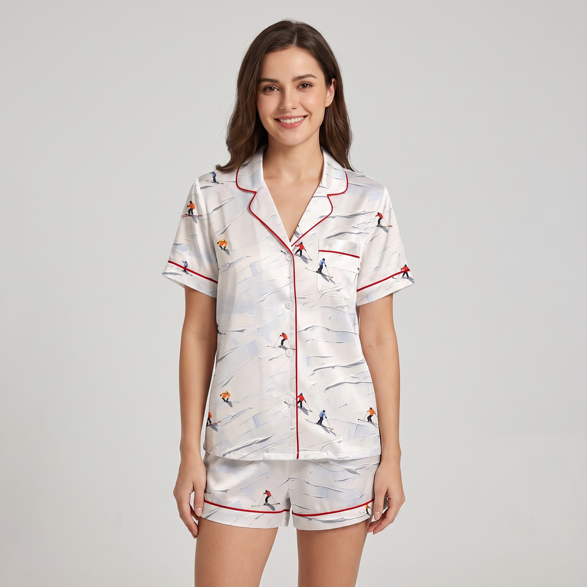 Retro Ski Slopes Women's Pajama Set - short sleeve and shorts