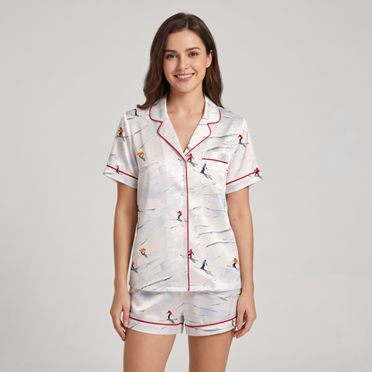 Retro Ski Slopes Women's Pajama Set - short sleeve and shorts