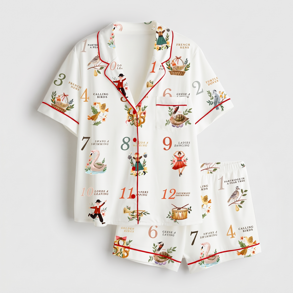 Numbered 12 Days Of Christmas Women's Pajama Set - flat lay