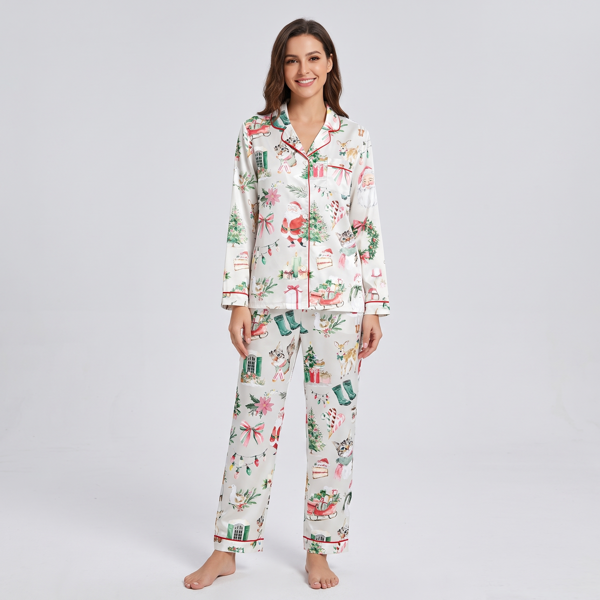 Quirky Coquette Santa Women's Pajama Set - long sleeve and pants