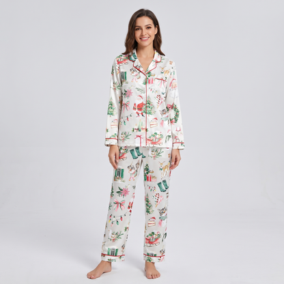 Quirky Coquette Santa Women's Pajama Set - long sleeve and pants