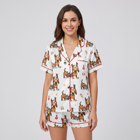 Dashing Slinky Dogs Inspired Women's Pajama Set - short sleeve and shorts