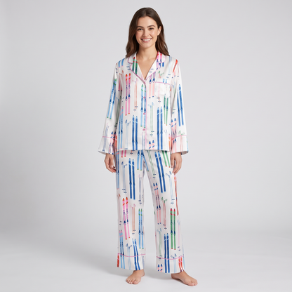 Striped Skis Women's Pajama Set - long sleeve and pants