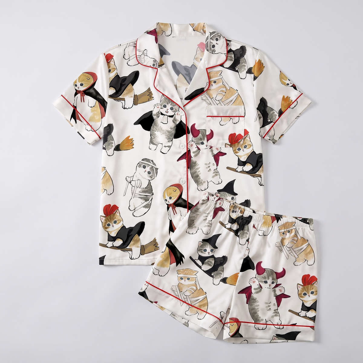 Spooky Costume Kittens Women's Pajama Set - flat lay