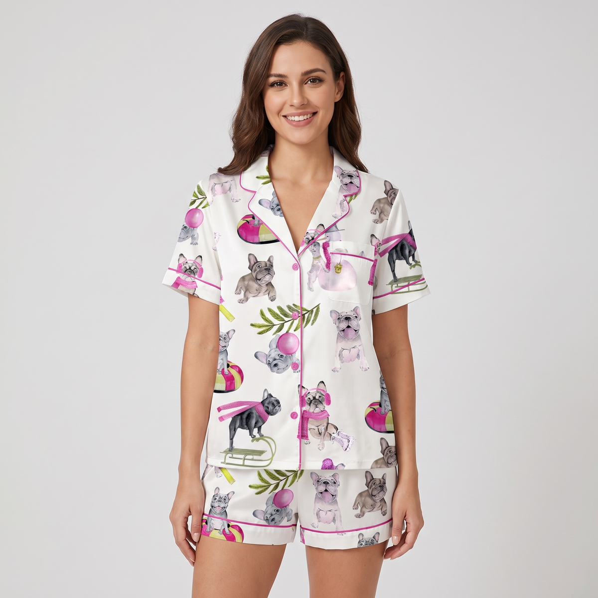 Frenchies On The Slopes Women's Pajama Set - short sleeve and shorts