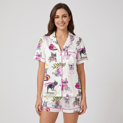 Frenchies On The Slopes Women's Pajama Set - short sleeve and shorts