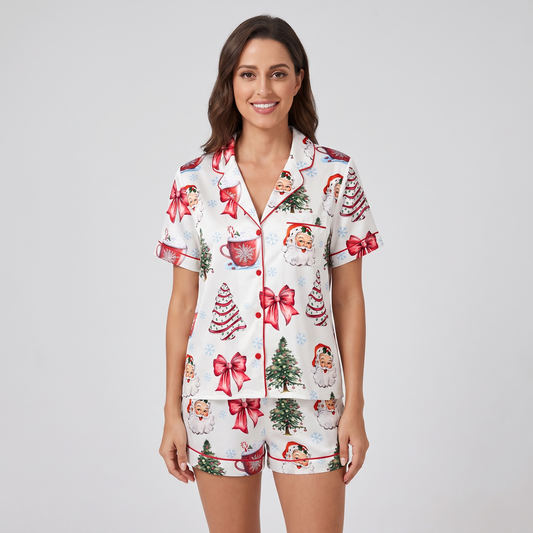 Coquette Santa & Cocoa Women's Pajama Set - short sleeve and shorts