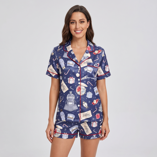 Midnight Express Train Women's Pajama Set - short sleeve and shorts