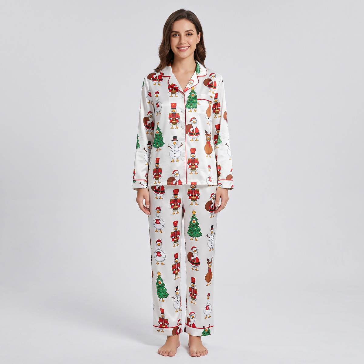 Goose, Santa & Snowmen Women's Pajama Set - long sleeve and pants