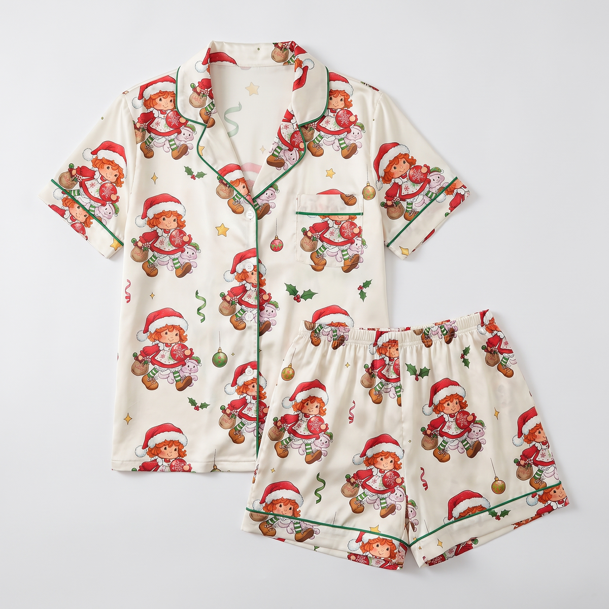 Retro Christmas Dolls Women's Pajama Set - flat lay