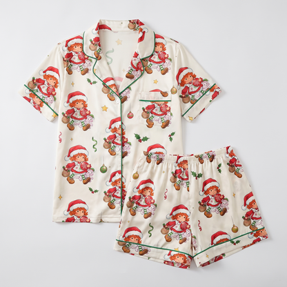 Retro Christmas Dolls Women's Pajama Set - flat lay