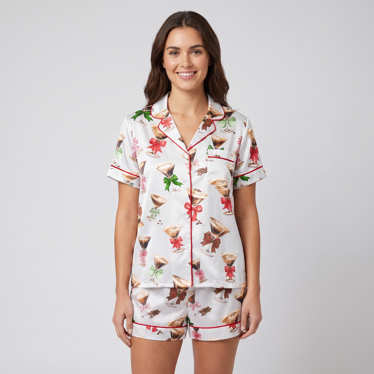 Espresso Martinis & Bows Women's Pajama Set - short sleeve and shorts