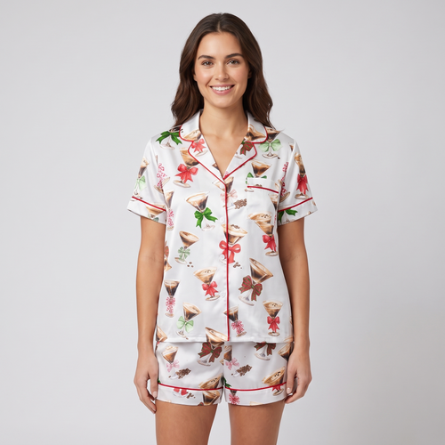 Espresso Martinis & Bows Women's Pajama Set - short sleeve and shorts