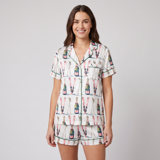 Après Ski Champagne Women's Pajama Set - short sleeve and shorts