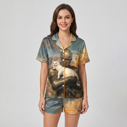 Knight and Kitten Women's Pajama Set - short sleeve and shorts