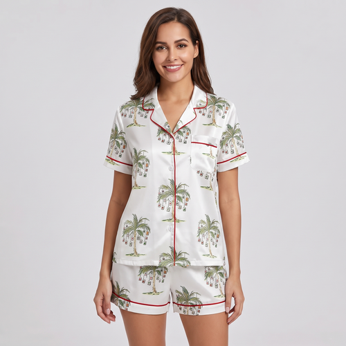 Mahjong Palms Women's Pajama Set - short sleeve and shorts