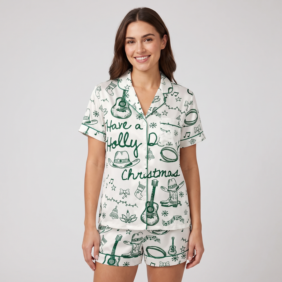 Have A Holly Dolly Christmas Women's Pajama Set - Cream