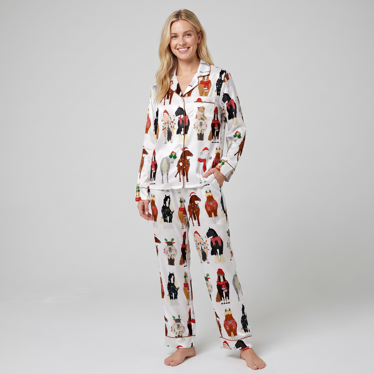 Horsin' Around Christmas Women's Pajama Set - long sleeve and pants
