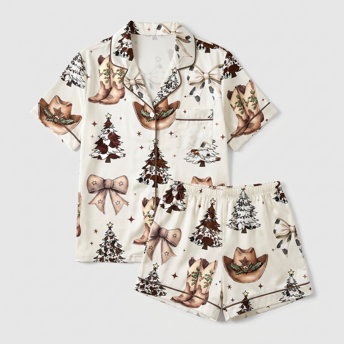 Western Coquette Christmas Women's Pajama Set - flat lay