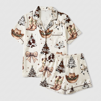 Western Coquette Christmas Women's Pajama Set - flat lay