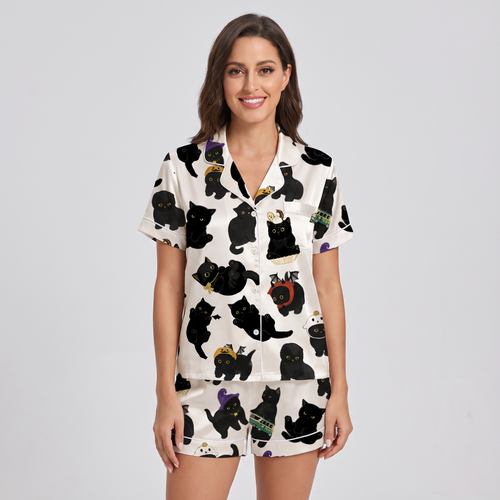 Little Witch Kitties Women's Pajama Set - short sleeve and shorts