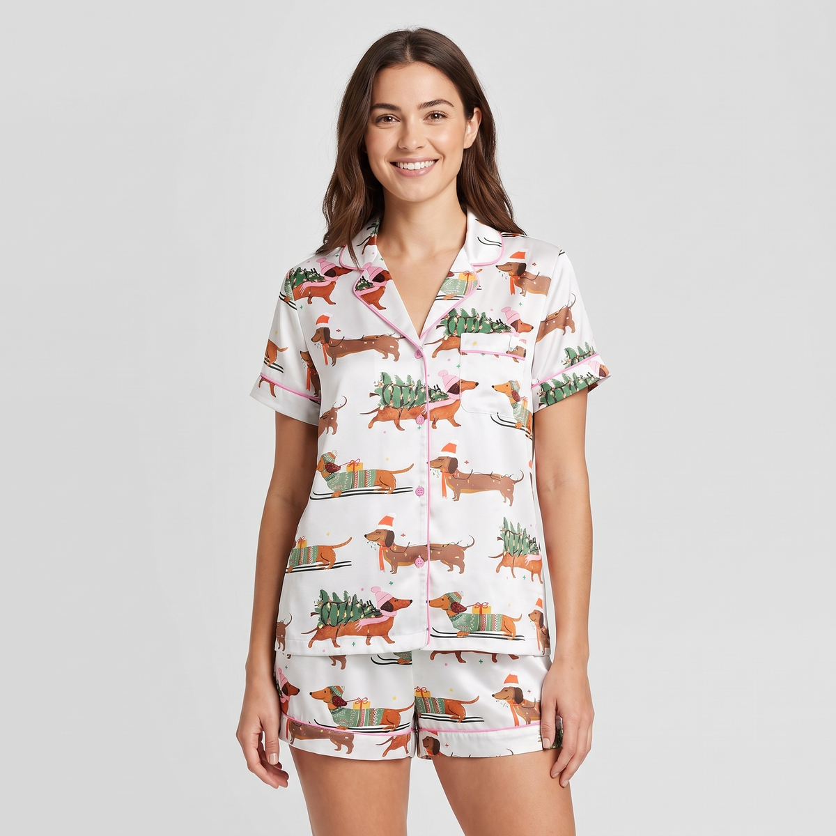 Dachshund Through The Snow Women's Pajama Set - short sleeve and shorts