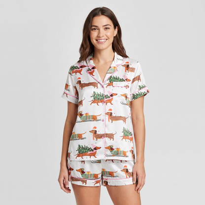 Dachshund Through The Snow Women's Pajama Set - short sleeve and shorts