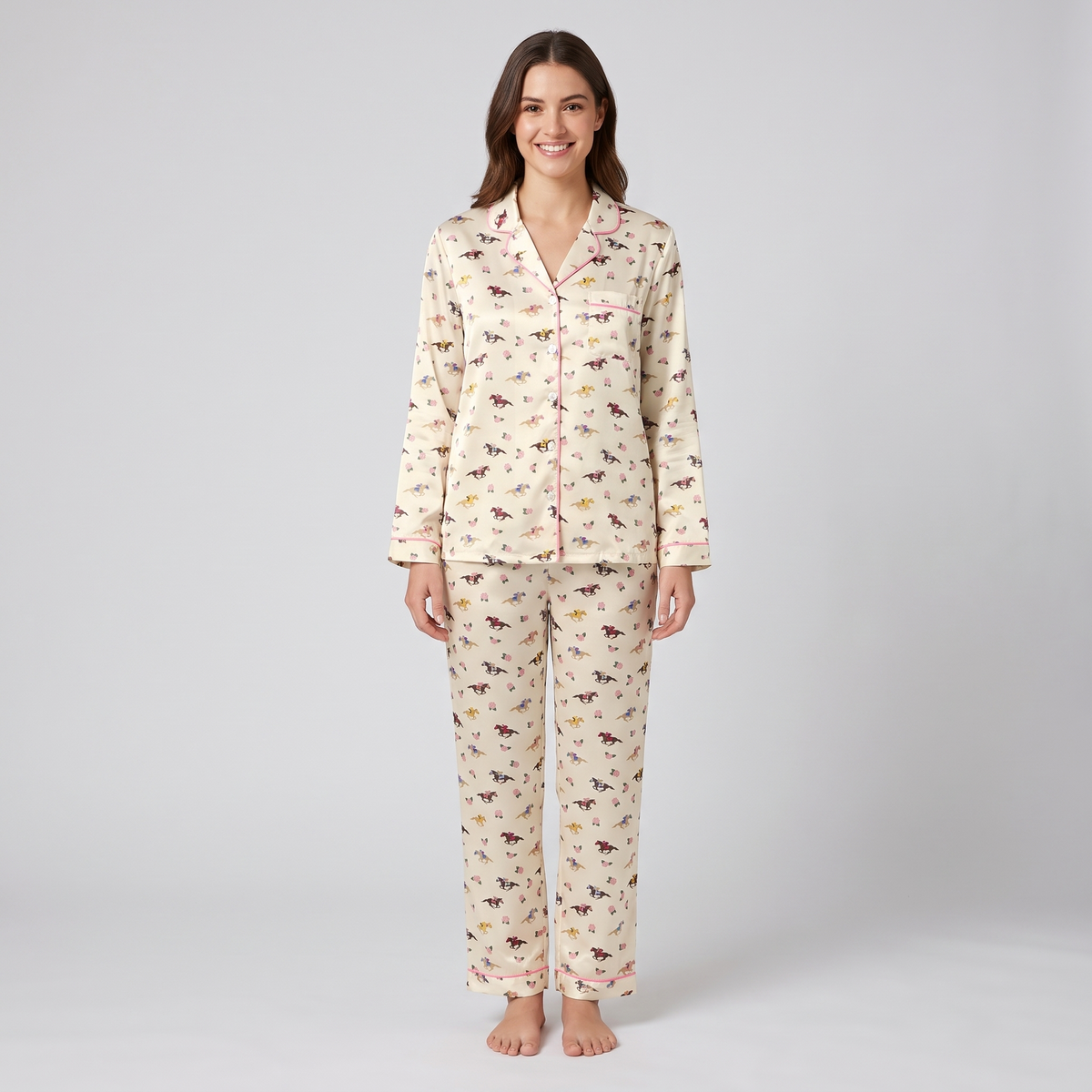 Tiny Jockeys Ditsy Horse Women's Pajama Set - long sleeve and pants