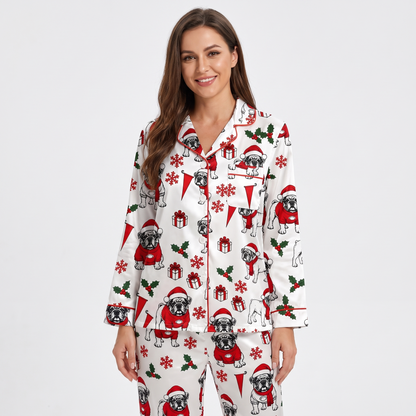 Santa Bulldog Women's Pajama Set - long sleeve and pants