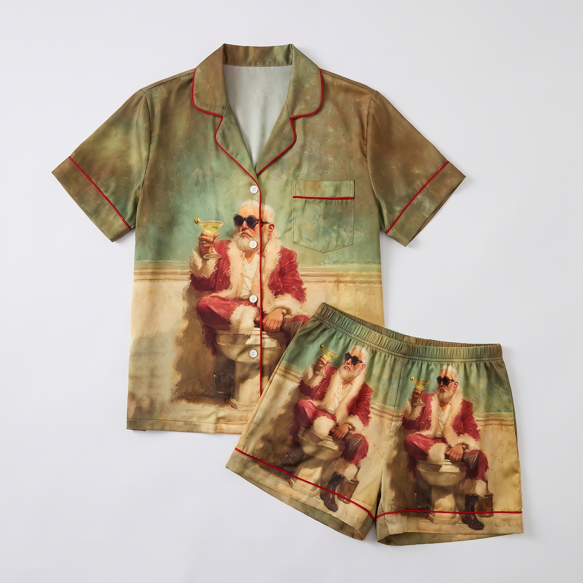 Santa's Bathroom Break Women's Pajama Set - flat lay