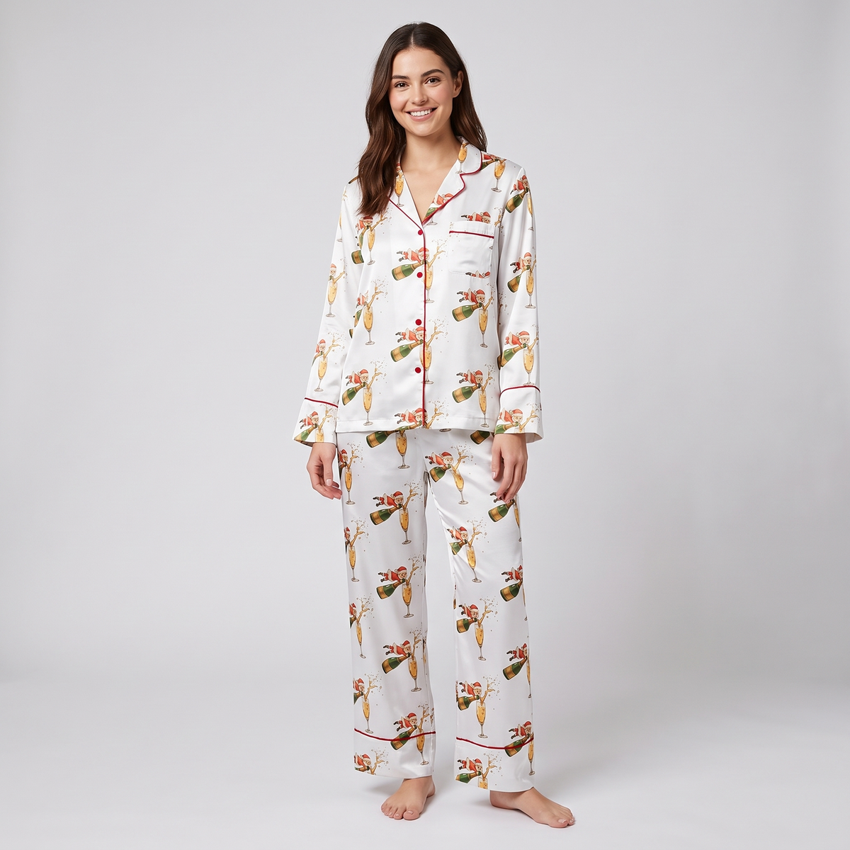 Champagne Santa Women's Pajama Set - long sleeve and pants