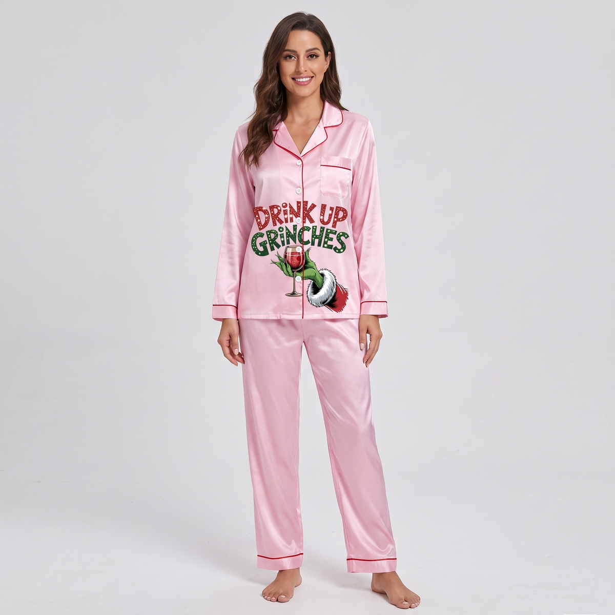 Drink Up Grinches Inspired Women's Pajama Set - long sleeve and pants