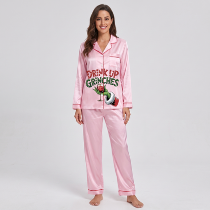 Drink Up Grinches Inspired Women's Pajama Set - long sleeve and pants