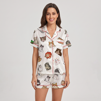 Funny Face Cats Women's Pajama Set - short sleeve and shorts