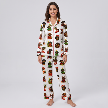 Dachshund Wreaths Women's Pajama Set - long sleeve and pants