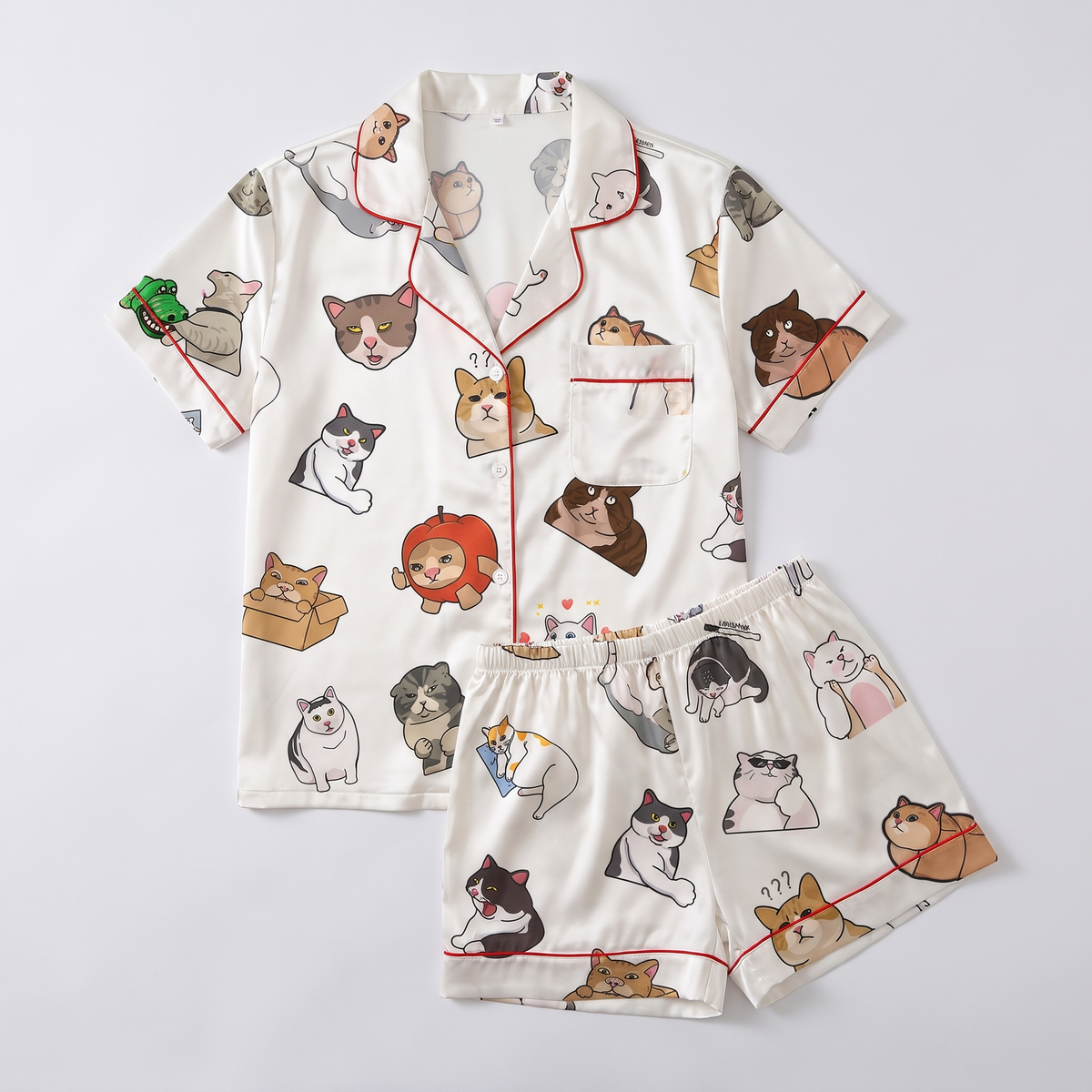 Funny Face Cats Women's Pajama Set - flat lay
