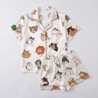 Funny Face Cats Women's Pajama Set - flat lay