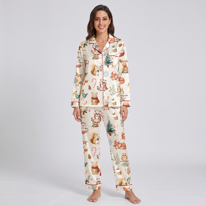 Woodland Christmas Friends Women's Pajama Set - long sleeve and pants