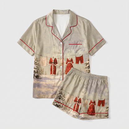 Santa's Clothesline Women's Pajama Set - flat lay