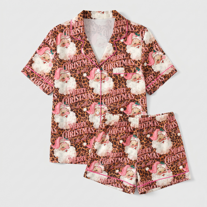 Merry Leopard Santa Women's Pajama Set - flat lay