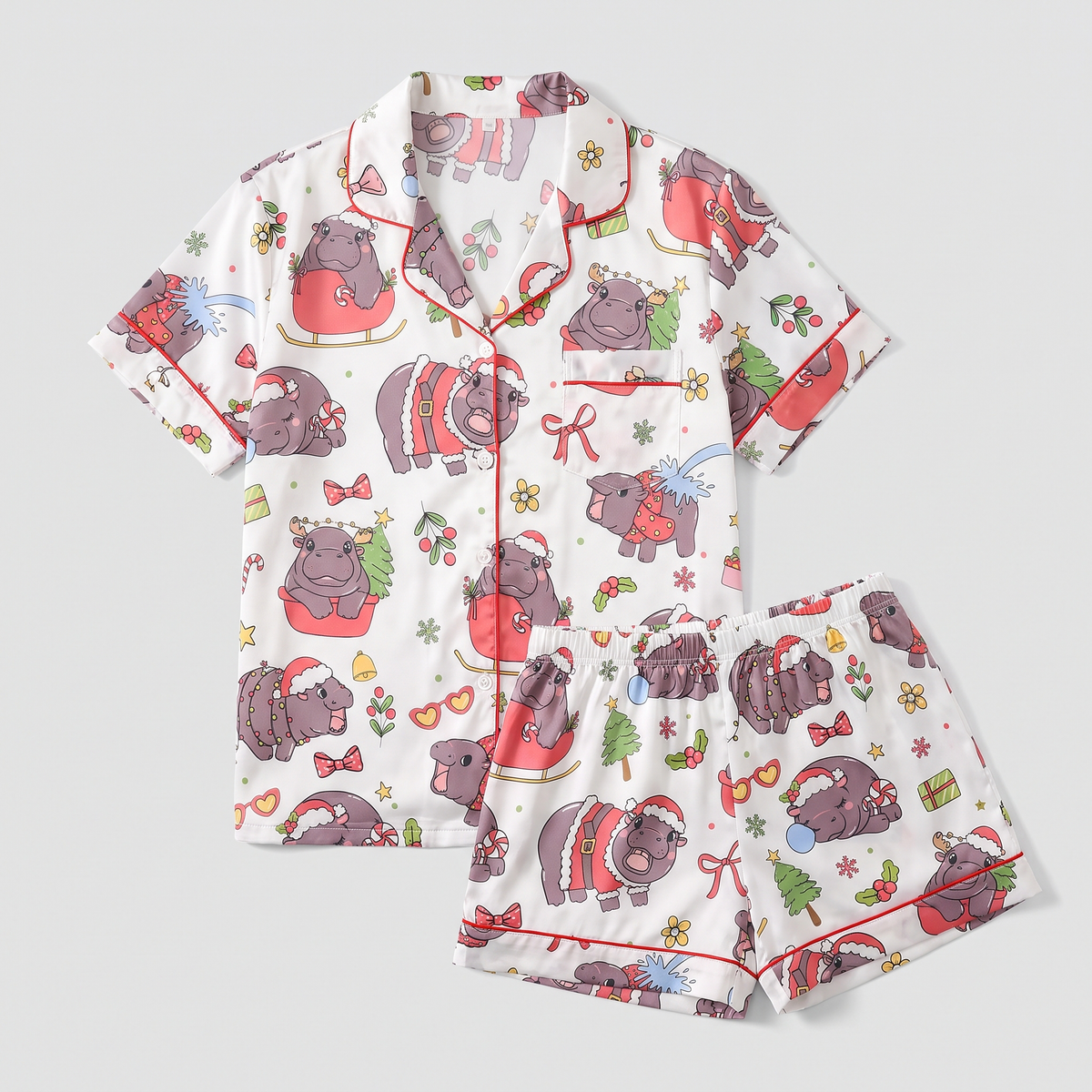 Moo Deng Christmas Women's Pajama Set - flat lay